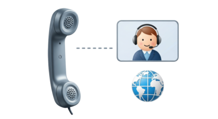 Isolated global support phone call, communication with customer service, worldwide connectivity