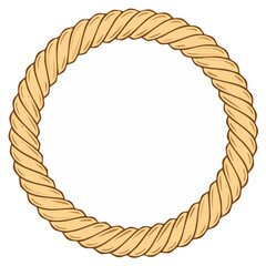 Twisted beige rope circle frame illustration with copy space, rustic braided cord border.