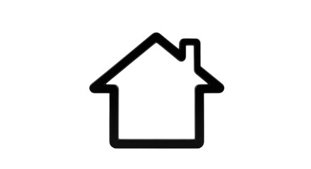 Isolated black line drawing of a house with a chimney on a bright background with text