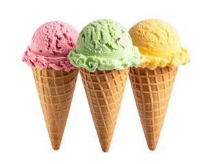 Three ice cream cones,?pink,?green,?and yellow,?on?a?black?background