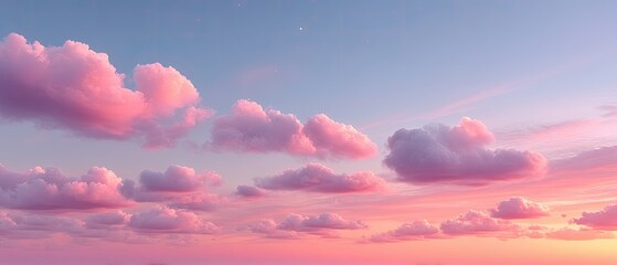 Vibrant Skyscape with Soft Pink Clouds and Gradient Color Palette against Blue Backdrop Atmospheric Scene
