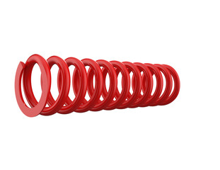Vibrant Red Helical Spring 3D Render - Glossy Mechanical Coil with Perfect Spiral Design on Transparent Background for Engineering and Technology Projects, High-Resolution Isolated Object.