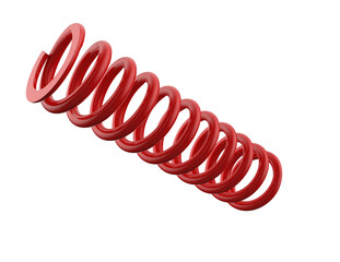 Vibrant Red Helical Spring 3D Render - Glossy Mechanical Coil with Perfect Spiral Design on Transparent Background for Engineering and Technology Projects, High-Resolution Isolated Object.