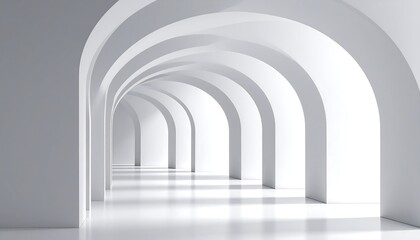 Obraz premium Empty white arched hallway, bright and spacious