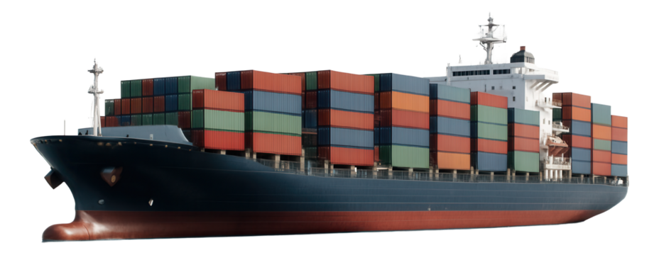 Isolated cargo ship on the open sea.