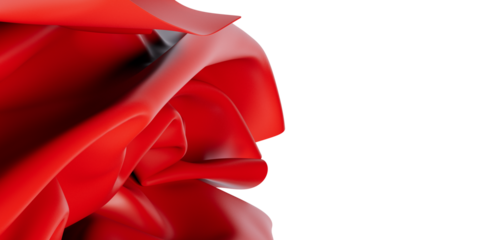 Close-up of abstract red fabric folds. Soft, elegant shapes against a white background, perfect for design and art concepts.