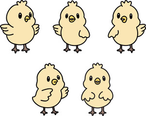 연한 노란색의 귀여운 병아리 일러스트 포즈 컬렉션