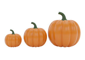 Obraz premium Three Orange Pumpkins of Varying Sizes Isolated on White for Autumn and Halloween