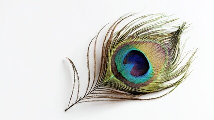 Fototapeta premium Peacock feather natural plumage beauty, exotic colorful bird decoration, iridescent nature art feather 
