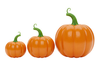 Obraz premium Varying Size Pumpkins Isolated: Three Orange Gourds Illustrating Growth & Progression, Perfect for Autumn, Halloween, or Harvest Themes