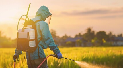 Spraying worker wearing a protective mask, safety goggles, and a coverall, holding a spray gun to apply paint or coating on metal parts, wooden furniture, or industrial products in a well-ventilated w
