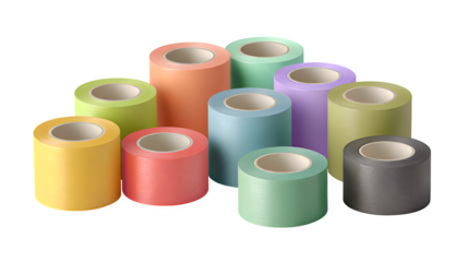 Colorful washi tape rolls, isolated on transparent background