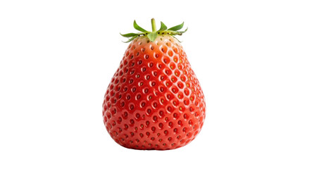 Isolated fresh red strawberry with green leaves, organic fruit, healthy snack, summer