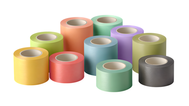 Colorful washi tape rolls, isolated on transparent background