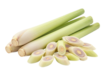 Fresh lemongrass stalks and slices on transparent background food ingredient herb spice culinary