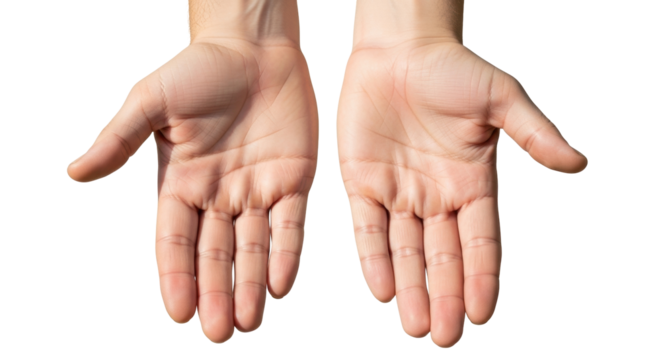 Isolated pair of human open empty hands asking giving offering gesture concept studio shot
