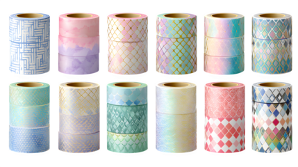 Decorative Washi Tape Rolls, isolated on transparent background