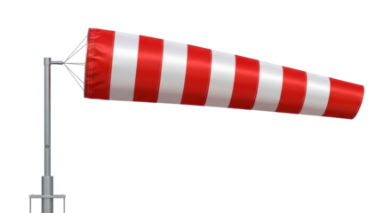 Isolated windsock on pole, safety equipment showing wind direction and speed indicator, wind sign