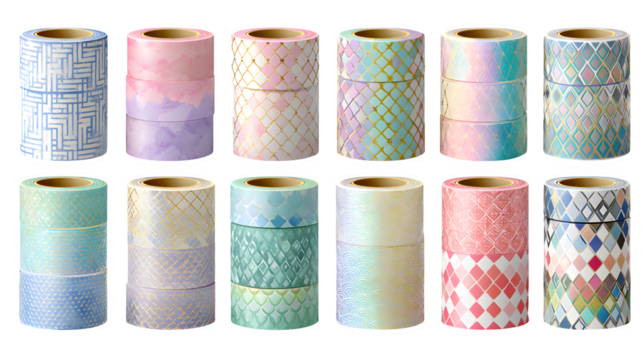 Decorative Washi Tape Rolls, isolated on transparent background