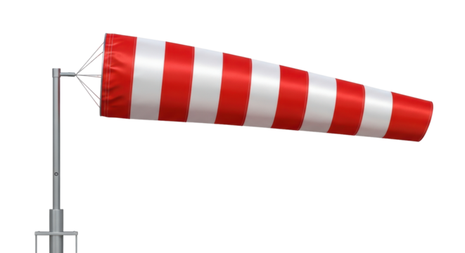 Isolated windsock on pole, safety equipment showing wind direction and speed indicator, wind sign