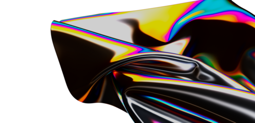 Abstract art featuring a holographic metallic surface with vibrant, shifting colors. Perfect for backgrounds and modern designs.