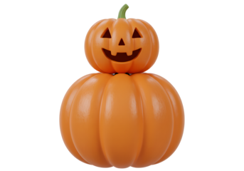 Happy Jack-o'-lantern Stacked on Pumpkin - Festive 3D Halloween Decoration Isolated on White