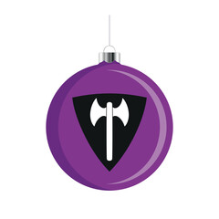 Labrys lesbian pride flag Christmas ball icon vector isolated on a white background. LGBTQ+ decorative Christmas tree ornament. Christmas hanging bauble with a Labrys lesbian pride flag symbol