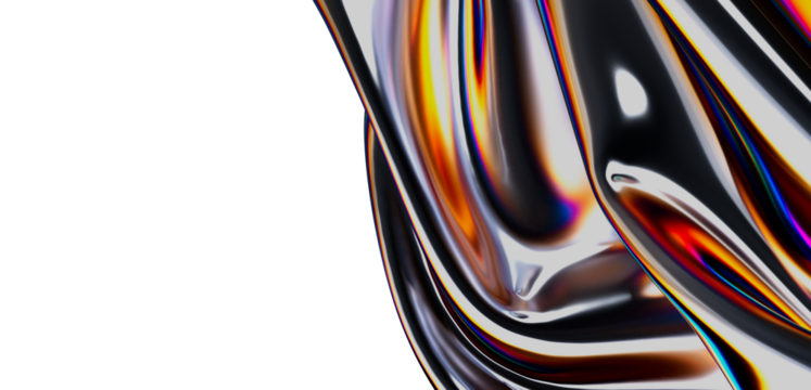 A modern abstract image featuring a glossy, reflective surface with a vibrant spectrum of colors against a white background. Perfect for artisti