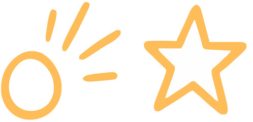 Cute Hand-Drawn Yellow Sun and Star Icons