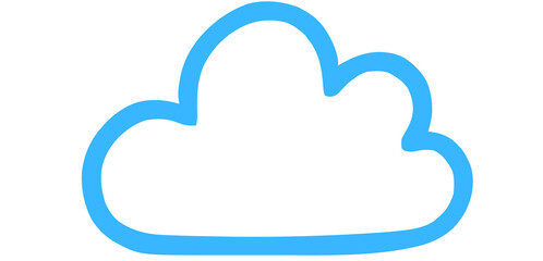 Blue Cloud Outline Icon: Digital Data Storage, Cloud Computing Technology & Internet Services on White Background