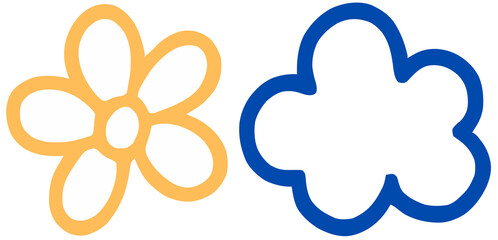 Charming Hand-Drawn Flower and Cloud Doodle Icons on White Background