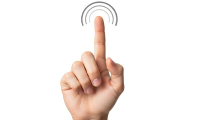 Isolated finger pressing a digital screen with concentric circles above it, hovering touch