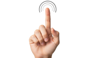 Isolated finger pressing a digital screen with concentric circles above it, hovering touch