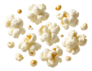 Flying popcorn isolated on a white background.