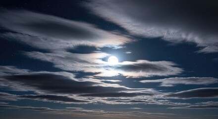 Obraz premium Dramatic night sky with full moon and clouds