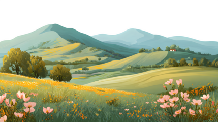 Rolling Hills Landscape, isolated on transparent background