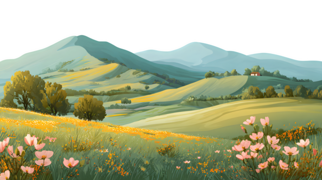 Rolling Hills Landscape, isolated on transparent background