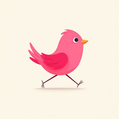 Animated pink bird trotting playfully on light background for children book