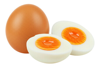Hard boiled egg cut in half with transparent background