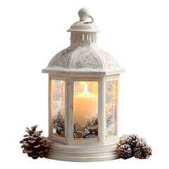 Christmas candle lantern, white on white background background high quality image simple stock photo clean background clear detail studio lighting minimal style centered view soft light sharp focus aa