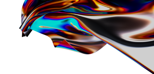 Abstract 3D illustration of flowing iridescent fabric. Features vibrant colors, smooth gradients, and a sense of motion. Perfect for design and