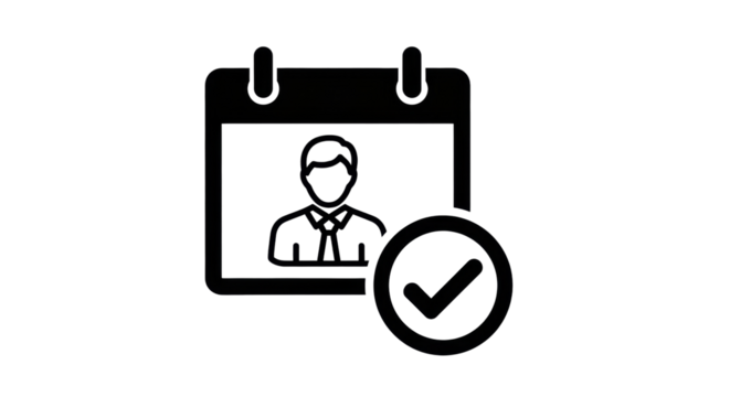 Isolated Complete Business Profile Meeting Calendar Event Icon in Black for Stock Photos