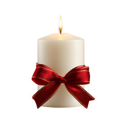 Christmas candle with ribbon, white on white background background high quality image simple stock photo clean background clear detail studio lighting minimal style centered view soft light calm mood