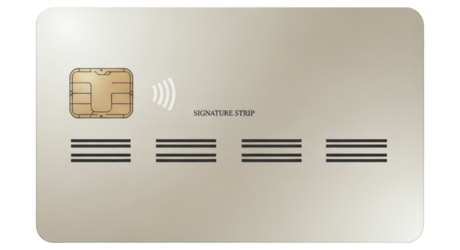 Isolated credit card mockup, debit card with chip and contactless payment, plastic money card