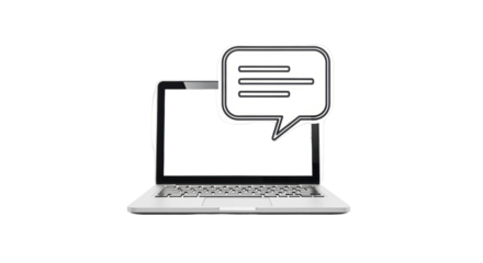 Isolated laptop with conversation bubble floating above screen for social media concept