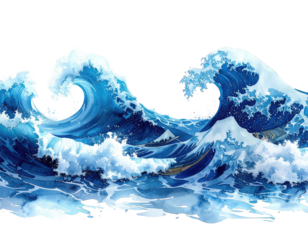 Powerful ocean waves, vibrant blues and whites