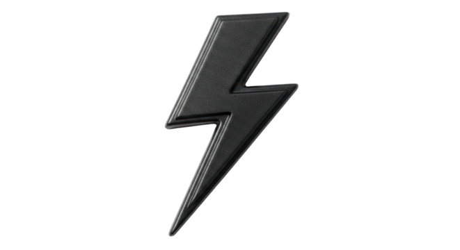 Isolated Black Lightning Bolt Symbol Metal Badge, Car Part, Modern Emblem, Shape Illustration