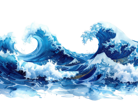 Powerful ocean waves, vibrant blues and whites