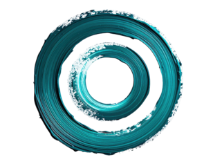 Teal concentric circles, abstract design with textured edges