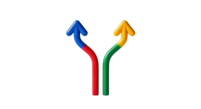 Isolated colorful arrows pointing different directions for choices or decisions concept